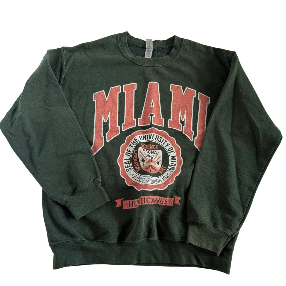 Gildan University of Miami Hurricanes Sweatshirt Green Crewneck Sz M